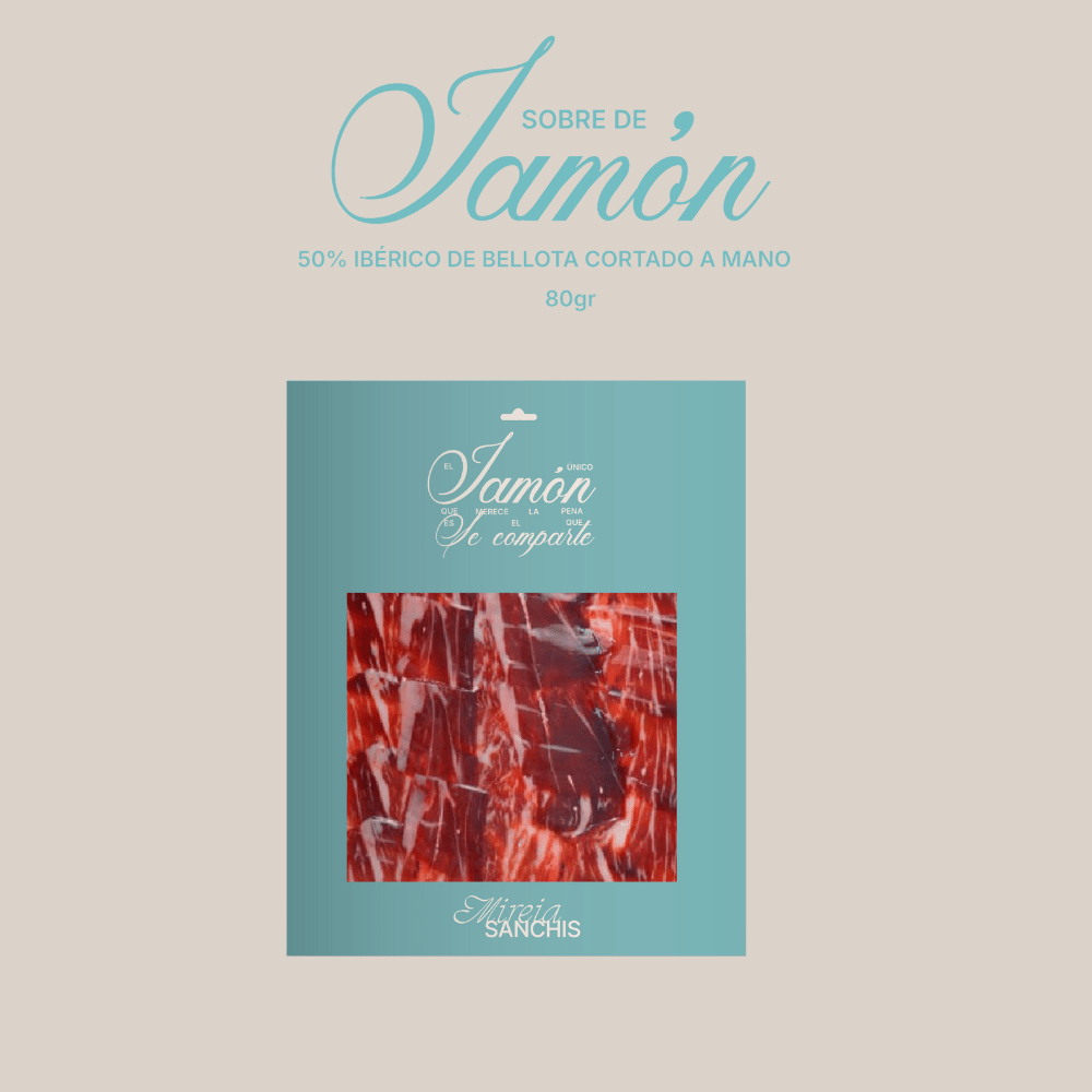 sobre de jamon iberico de 50 de bellota de 80 gramos